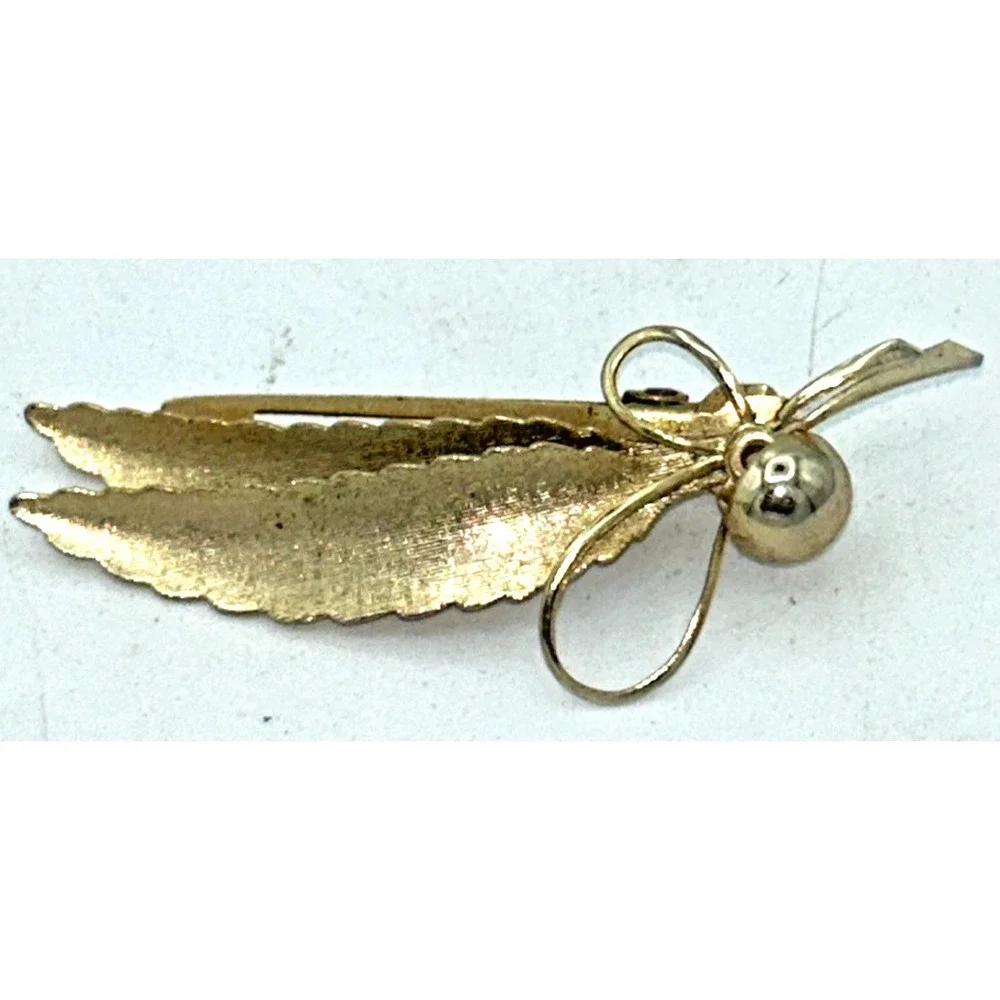 Vintage 60s Gold Tone Barrette Double‎ Leaf & Bow Clip Back Leaves Approx 2 3/4